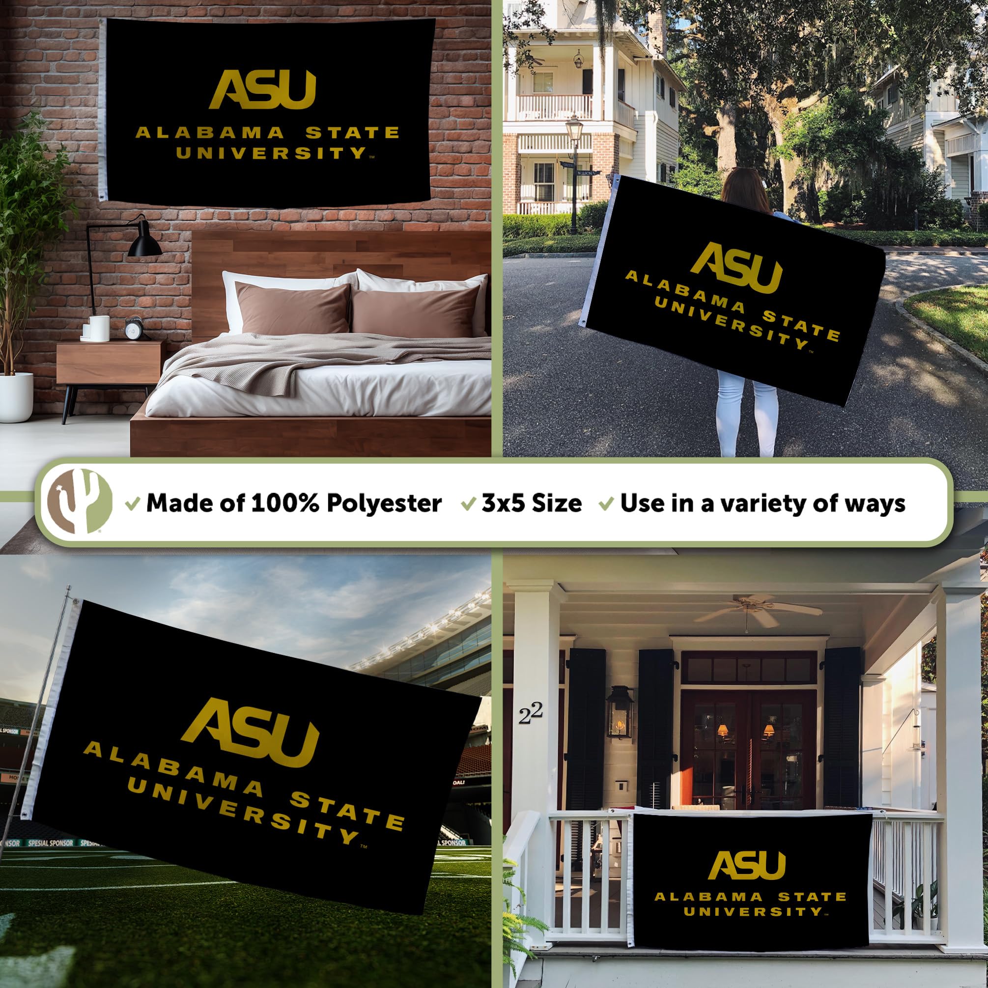 Alabama State University Hornets 3x5 Flag - 100% Polyester Indoor/Outdoor Banner (Style 1A)