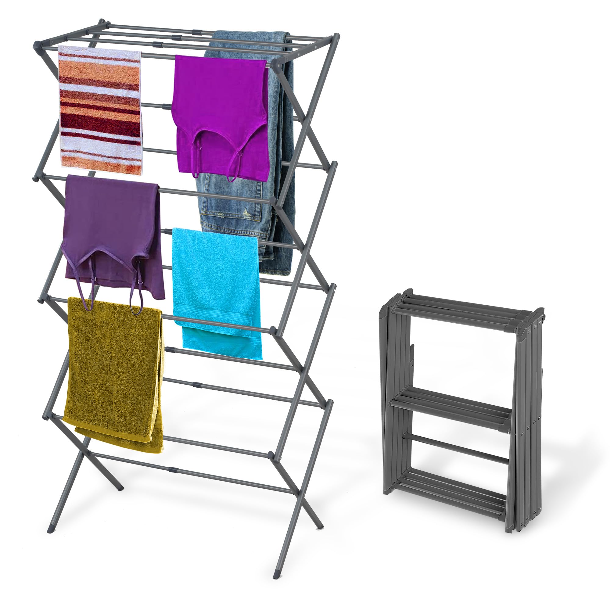 BLACK DECKER 4-Tier Expandable Collapsible Clothes Drying Rack Telescopic Height Foldable Space-Saving Laundry Air Dryer for Towels Shirts