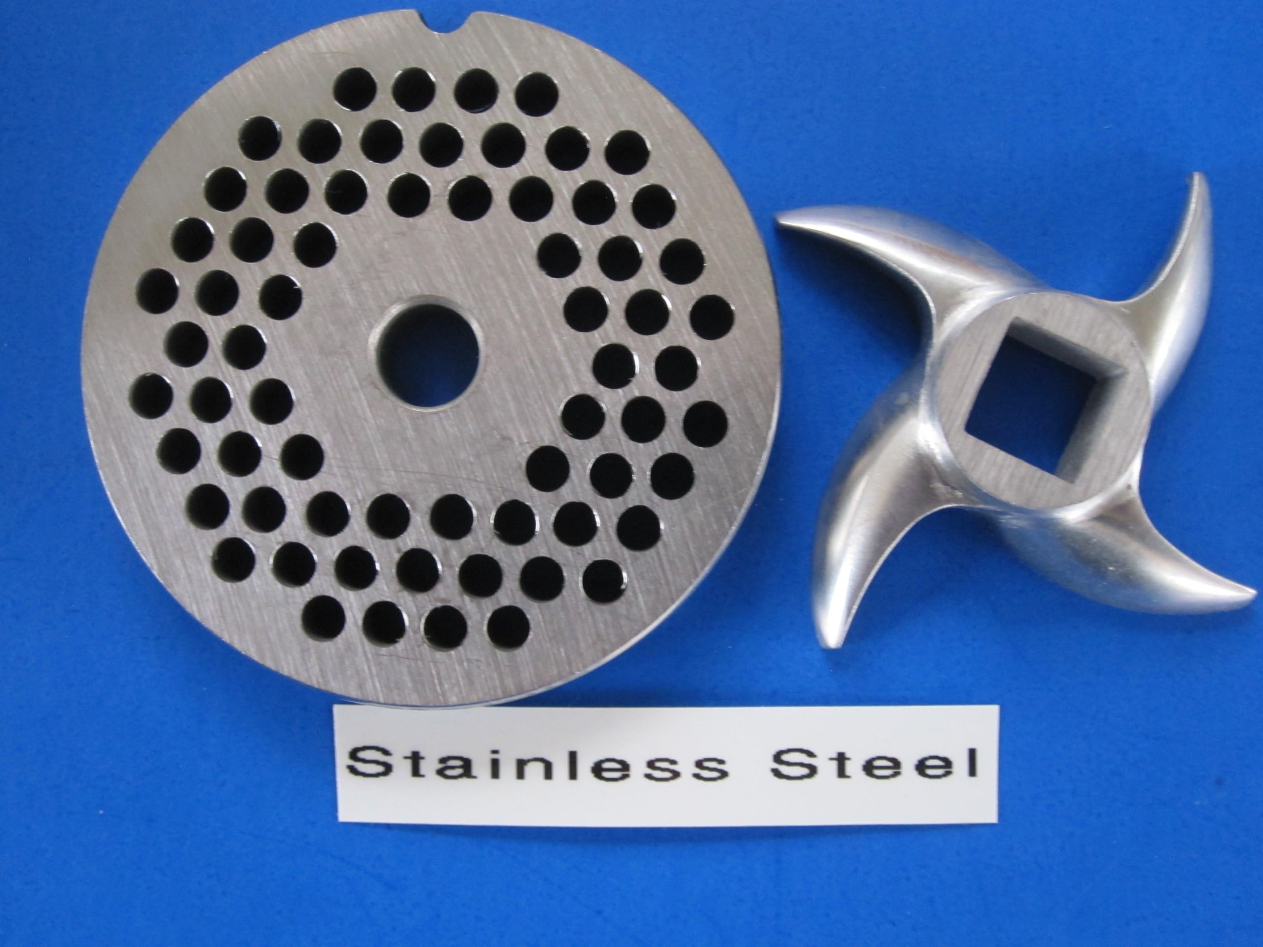 Meat Grinder Grinding Plate Knife Combo size 12 knife and 3/16" burger Combo. Fits LEM, Cabelas, Smokehouse Chef, Meat!, Northern tool and more