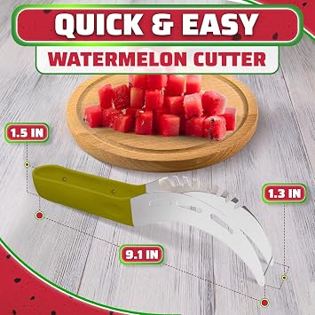 Stainless Steel Watermelon Slicer Cutter Tool Easy Grip Water Melon Cutter Slicer for Cantaloupe, Honeydew & Papaya | Cut Cubes or Slices, Fruit Mess-Free Prep for Parties, BBQs & Summer Snacks