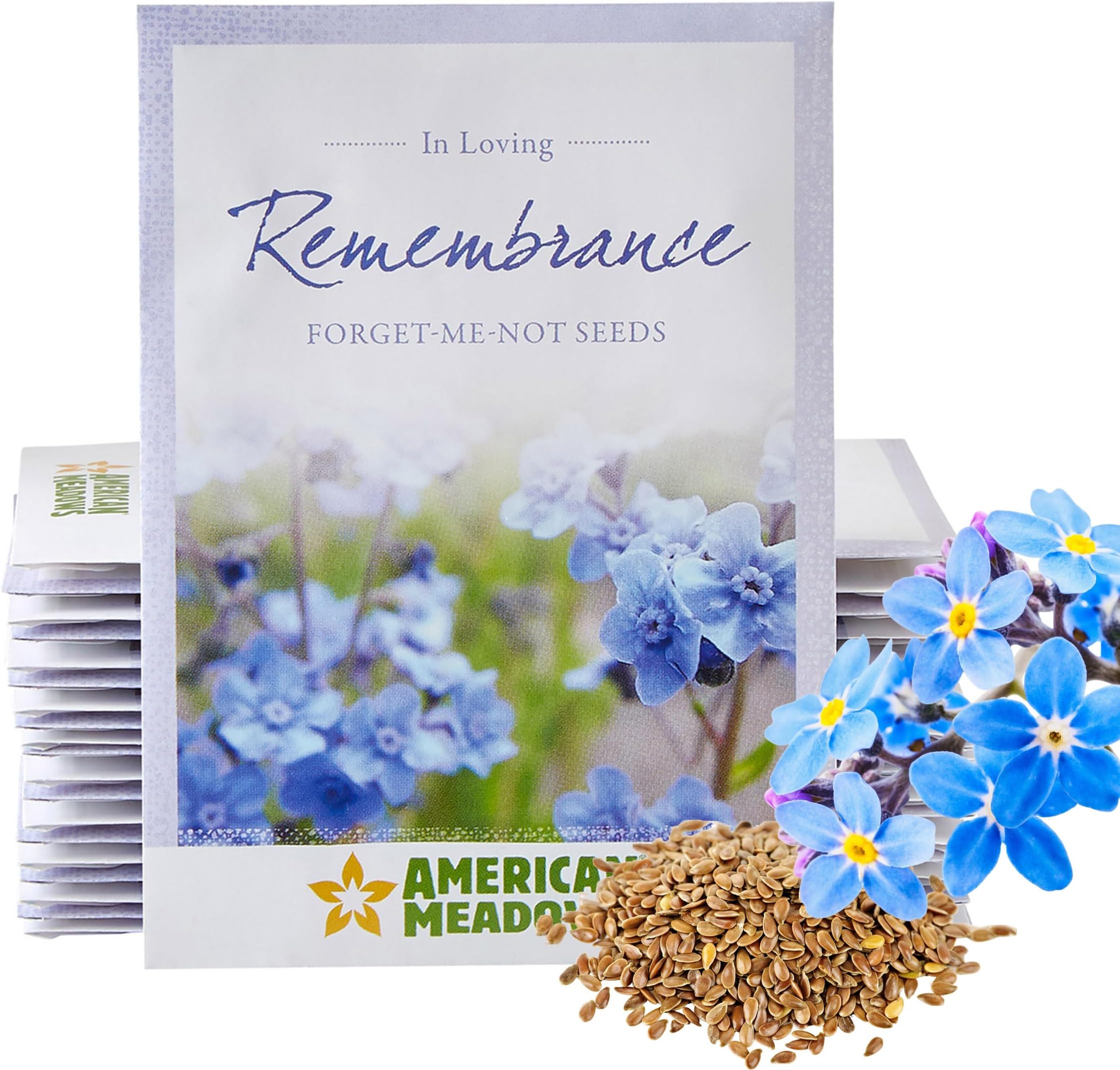 American Meadows Wildflower Seed Packets in Loving Remembrance Memorial Favors (Pack of 20) - Forget-me-Not Seed Mix, Favors for Funerals, Wakes, Viewings, Visitations, Memorial Services