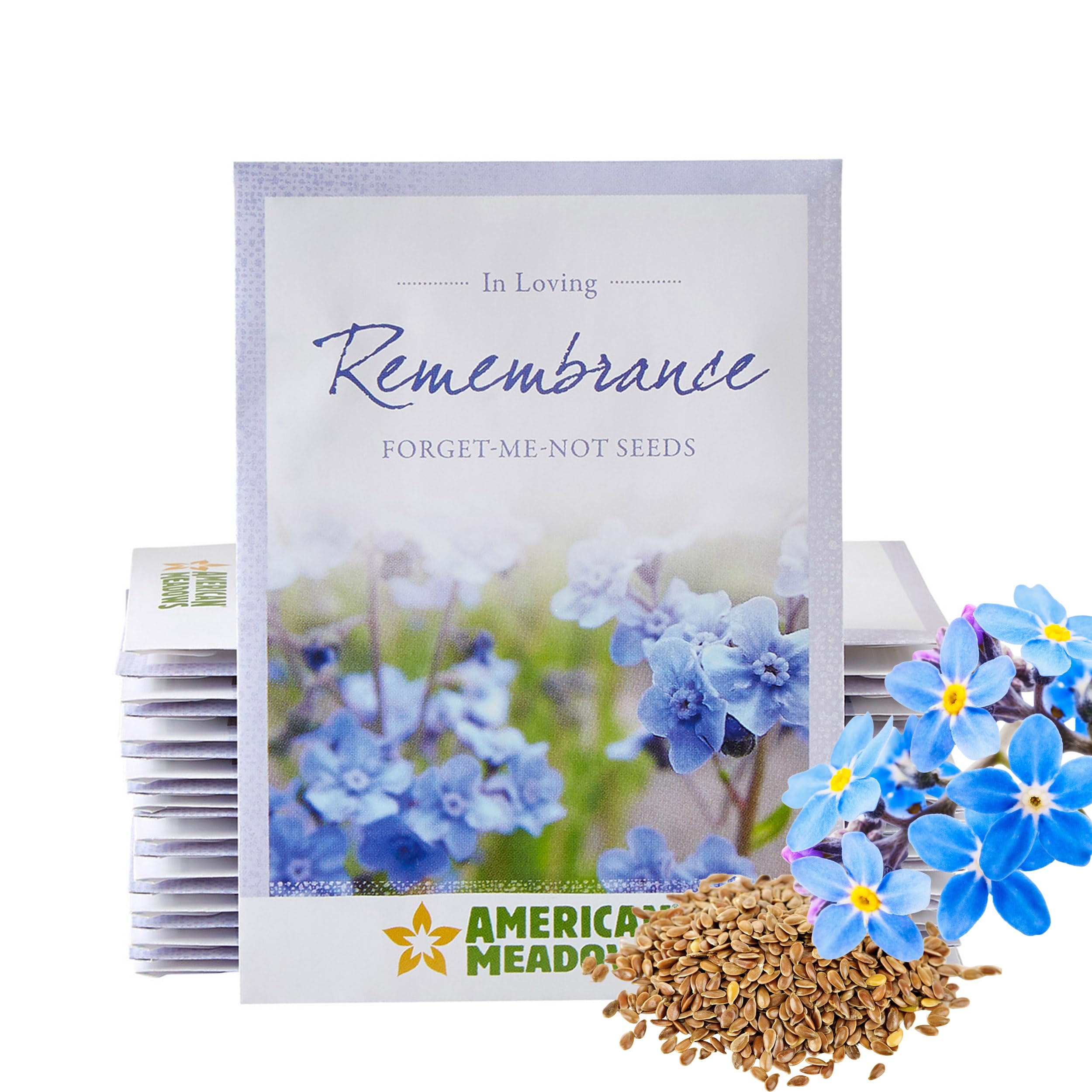 American Meadows Wildflower Seed Packets in Loving Remembrance Memorial Favors (Pack of 20) - Forget-me-Not Seed Mix, Favors for Funerals, Wakes, Viewings, Visitations, Memorial Services