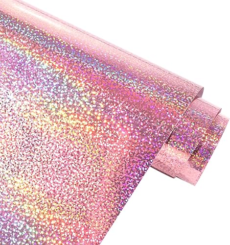 AHIJOY Rollo de vinilo holográfico brillante color oro rosa de 12 x 5 pies, vinilo brillante para tazas, tazas, calcomanías de bricolaje, regalos de