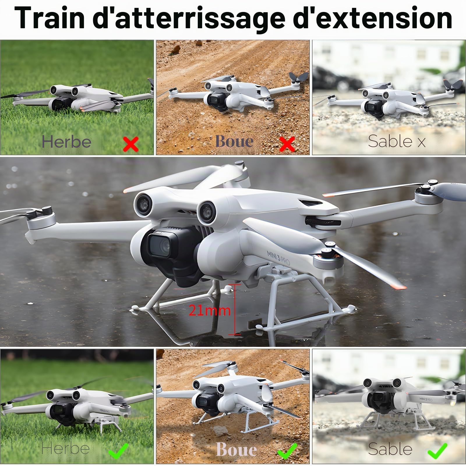 Mini 3 Pro Hélices – protections de pales support d'hélice stabilisateur pieds de train d'atterrissage pieds d'extension pliables kit de protection pour DJI Mini 3/3 Pro drone