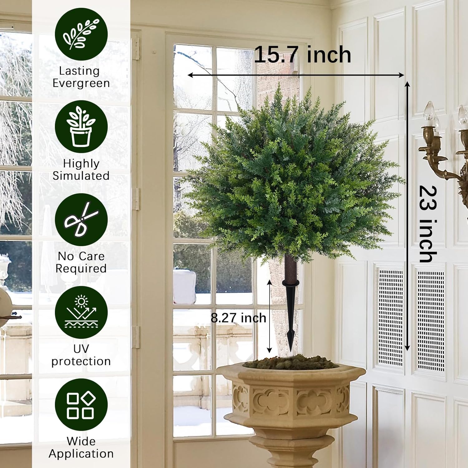 Waipfaru Artificial Plants Outdoor, 2Pcs 23'' Artificial Cedar Topiary with Ground Spike, UV-Resistant Fake Plants Fake Bushes Shrubs for Outdoor Indoor Garden Front Porch Decor - Image 3