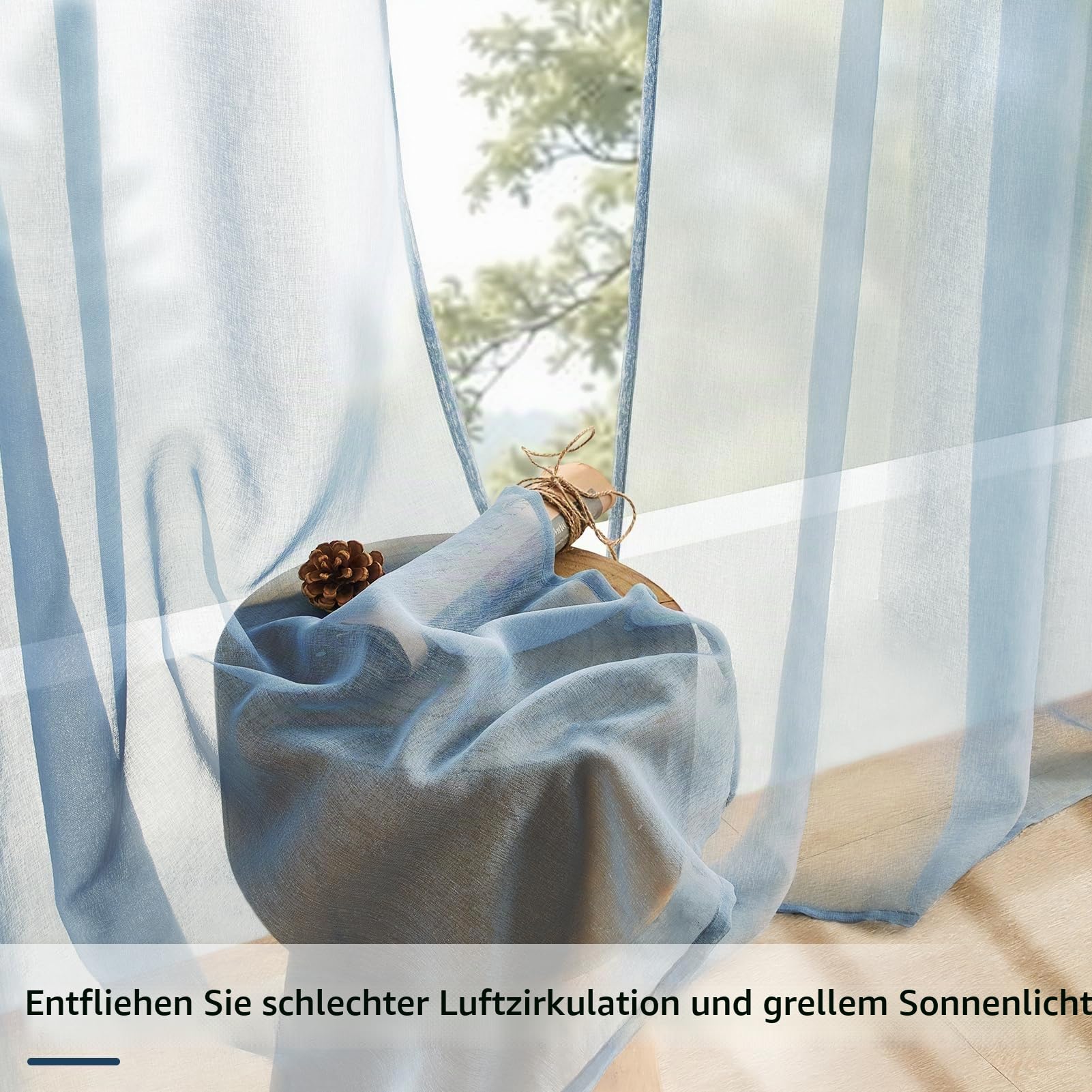 MRTREES Ösen Gardinen Transparent 2er Set,H225 x B140 cm,Dunkelblau – Ansicht 7