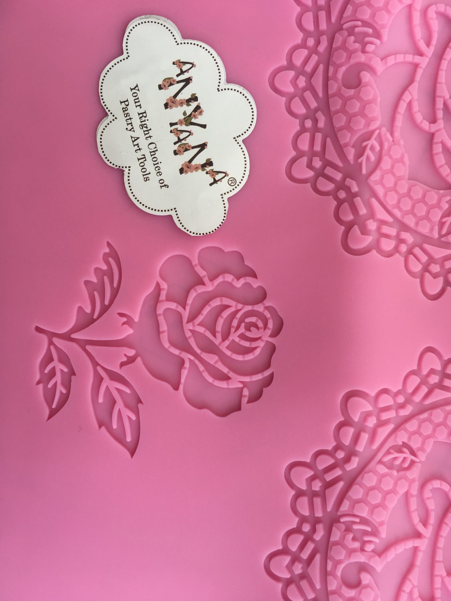 Stampo In Silicone Per Merletto Cake Lace - 39x20 Cm - Rosa/Fiore - Per Pasta Di Zucchero, Fondant, Cioccolato