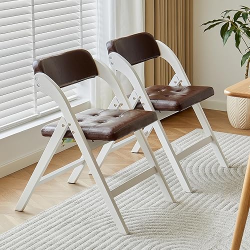 Juego de 2 sillas plegables de madera, modernas sillas plegables con asientos acolchados, sillas de comedor plegables, silla plegable acolchada para
