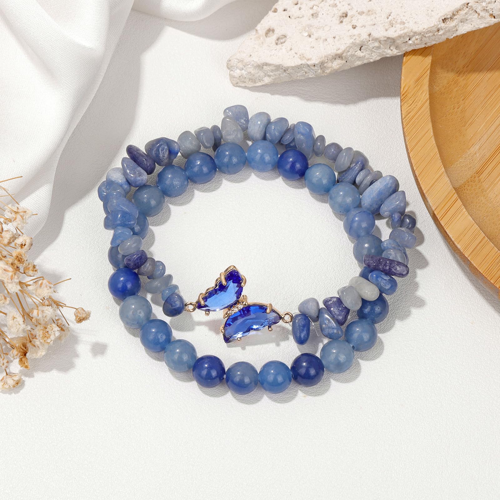 Braccialetto di Ametista per Donna, Braccialetti Anti-ansia con Perline di Ametista, ciondoli a Farfalla, Braccialetti a Strati di Pietre per Donna