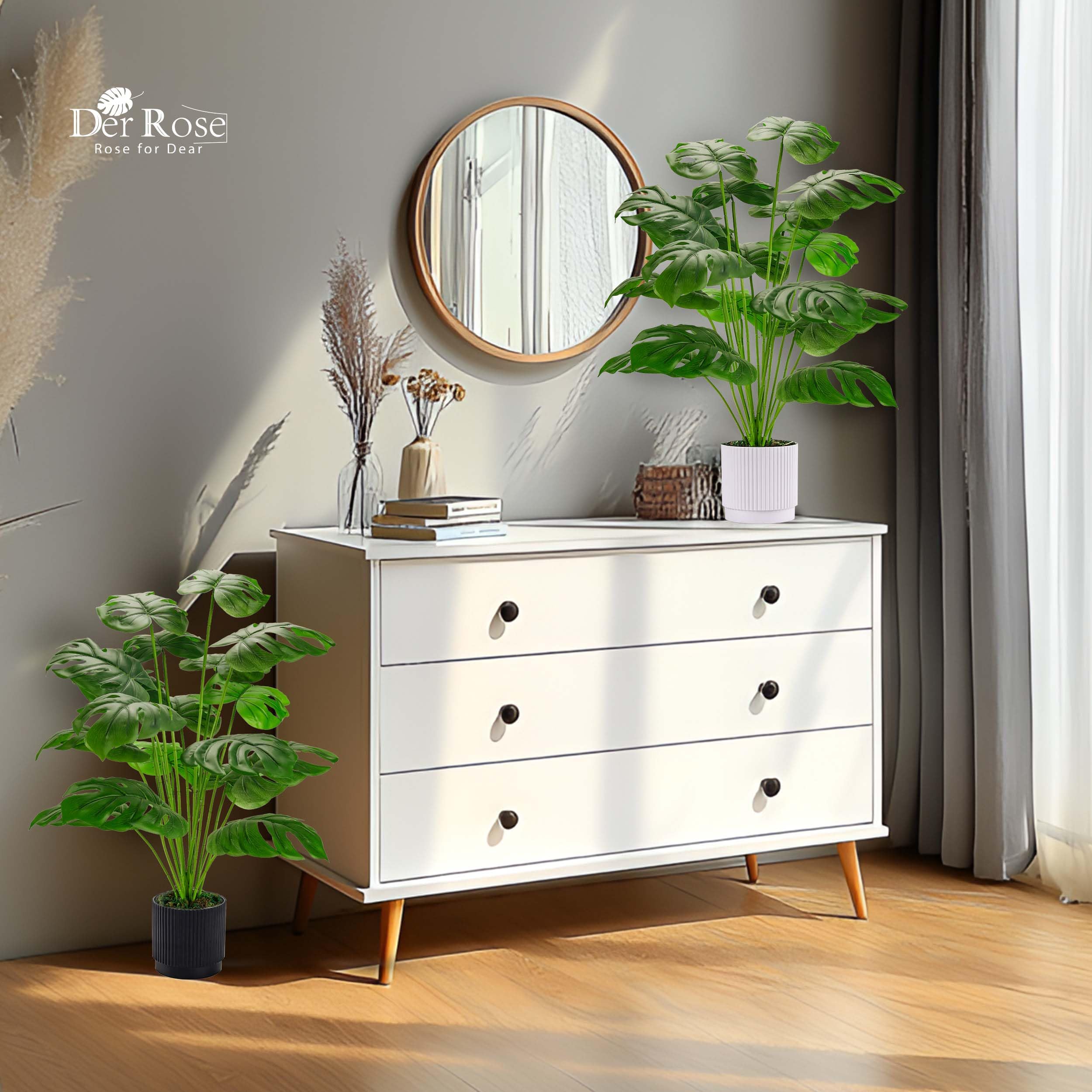Der Rose Lot de 2 grandes plantes artificielles Monstera 28" (71 cm) pour intérieur, plantes hautes sur pied pour maison, bureau, maison de campagne, décoration de chambre