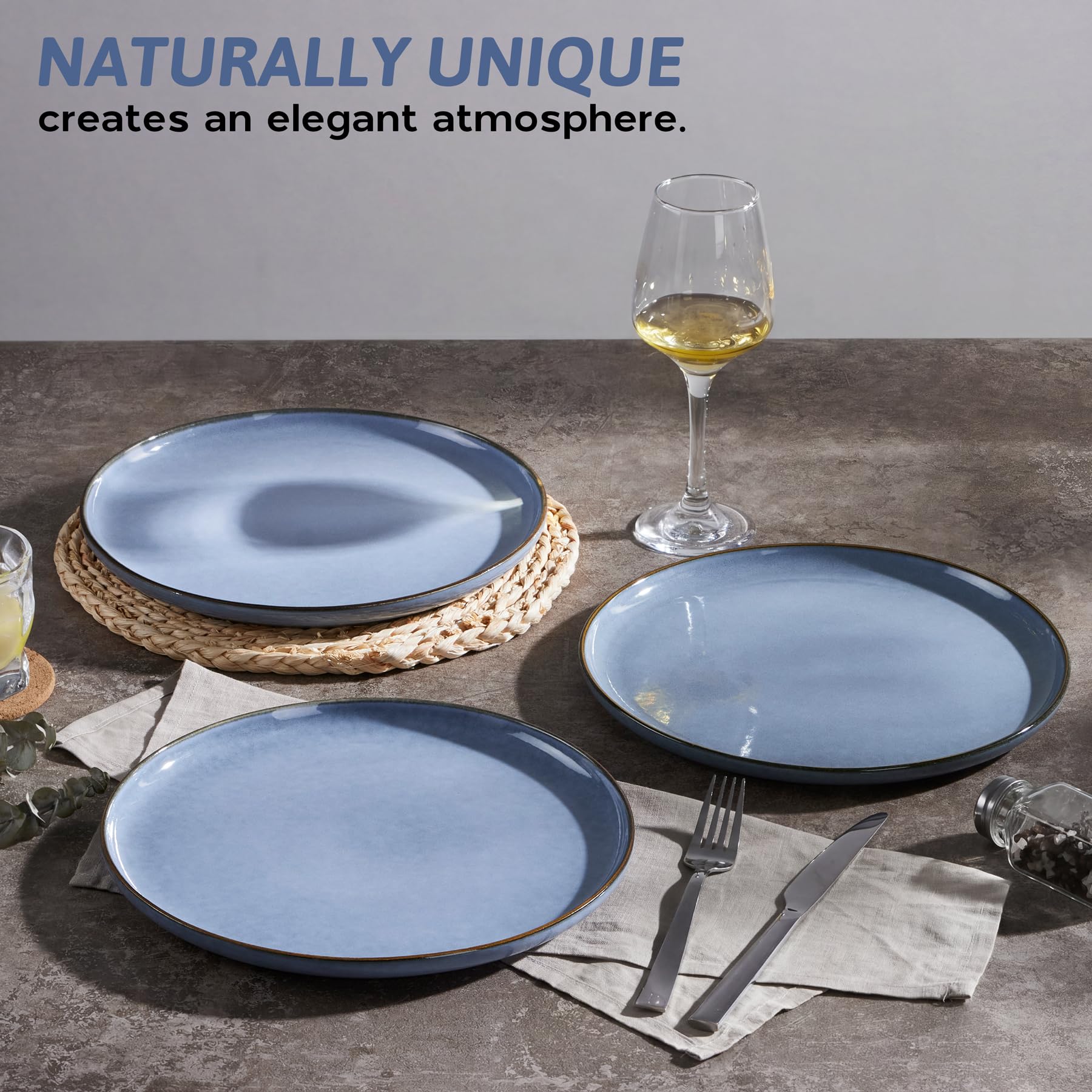 HaWare Set di 6 piatti piani in gres, 26,7 cm, in smalto reattivo, per casa e ristorante, grandi piatti rotondi in ceramica, resistenti a scheggiature e graffi, adatti al microonde e alla