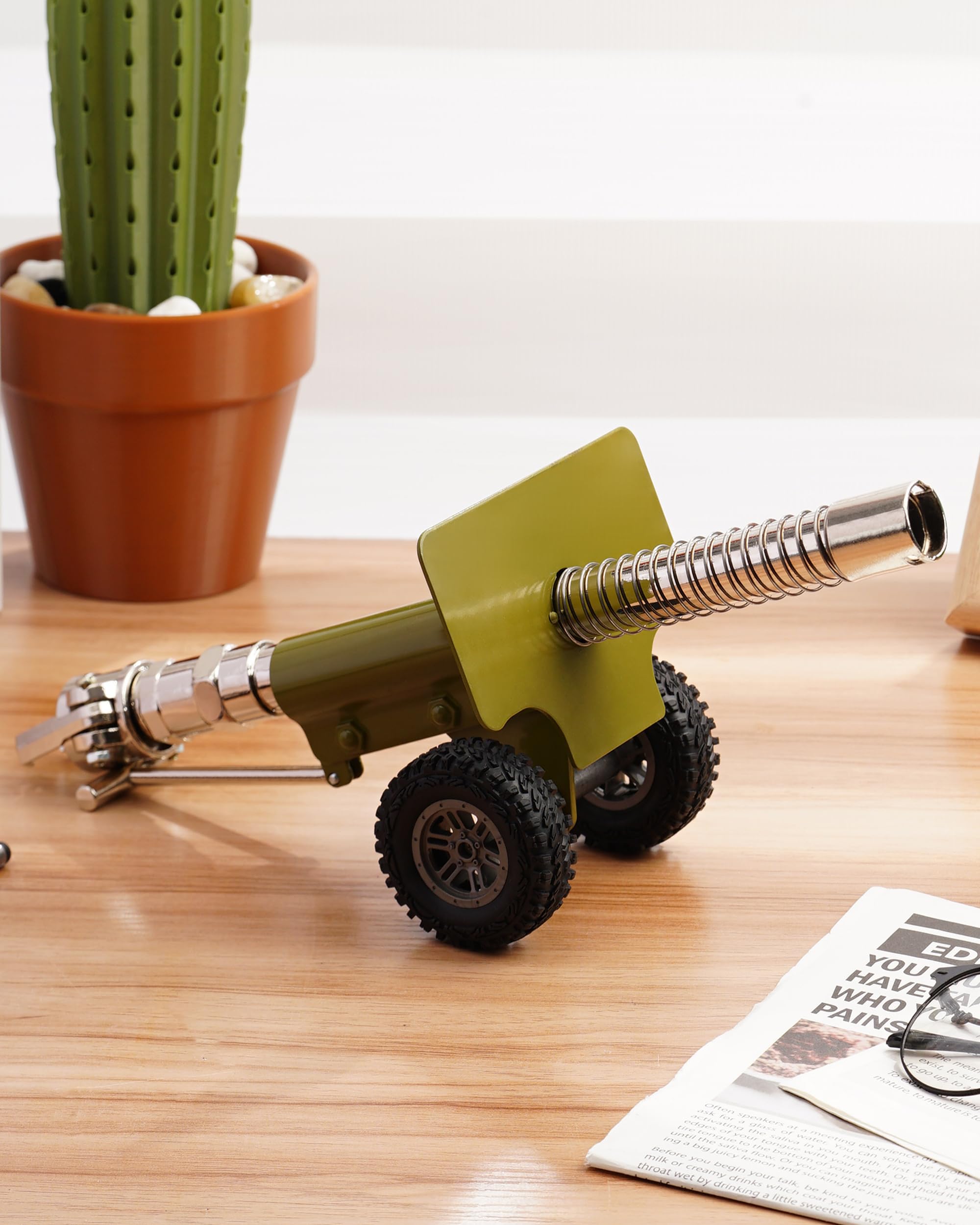 Faitio Mini Firecracker lancering kanon model, roestvrij staal mini kanon model met mechanisme, militaire model collectie ornamenten, groen