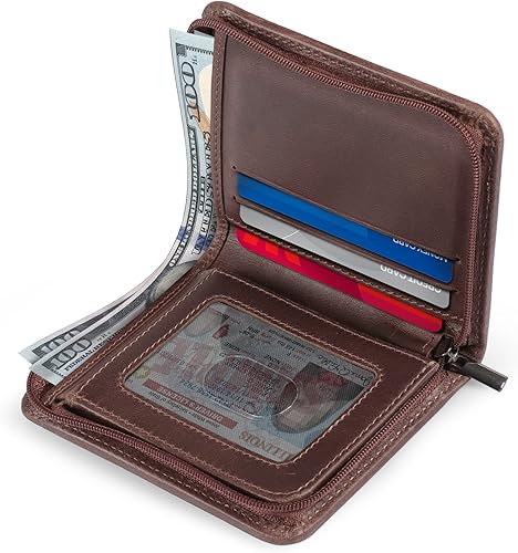 Miniatura 3 de Otto Angelino Cartera plegable con cremallera para hombre con bloqueo RFID, piel de vaca italiana, comodidad de viaje delgada, soporte para tarjeta
