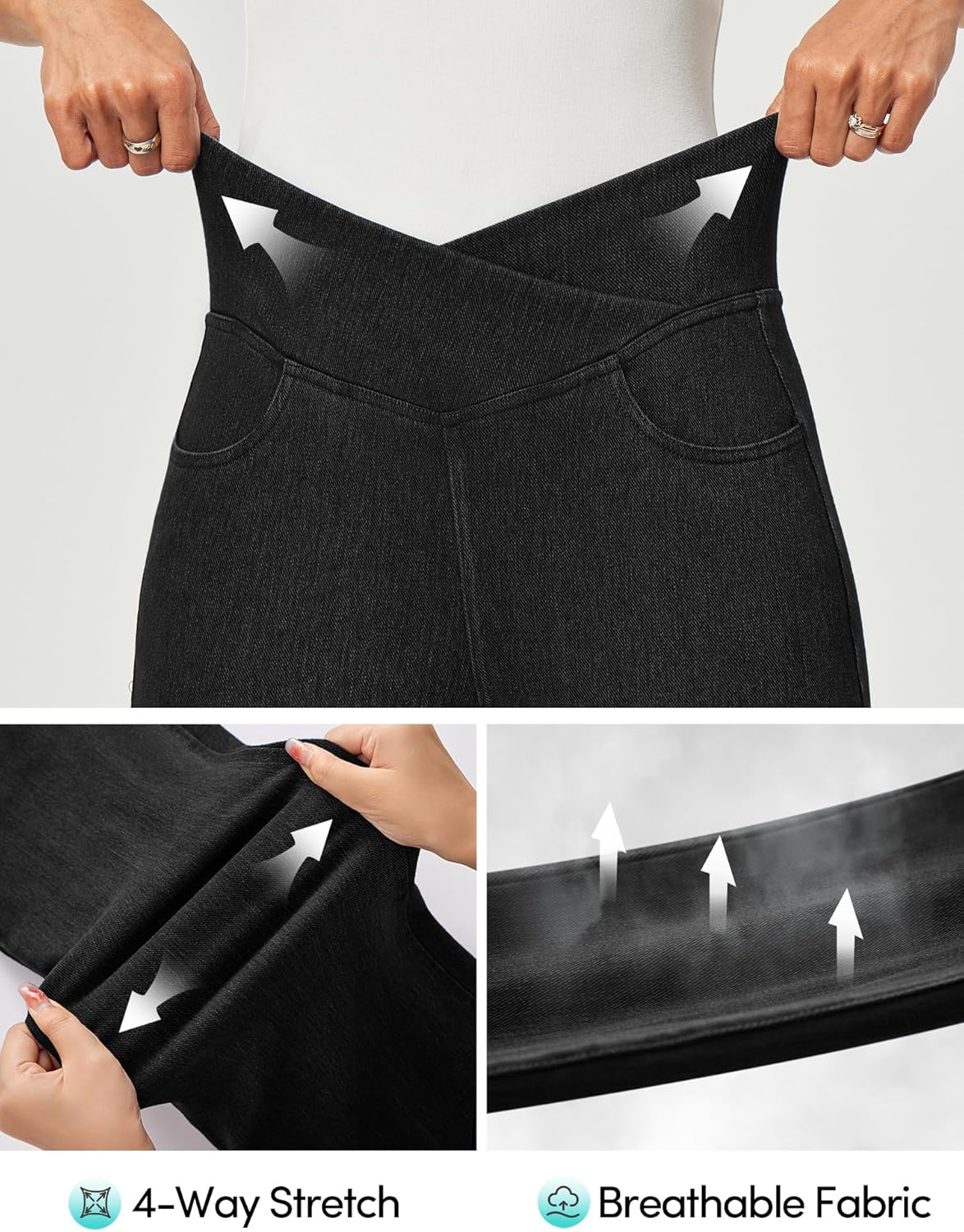 IUGA Stretchy Capri Jeans for Women Pull On Jeggings Tummy Control Jean Capris Pants Capri Leggings for Women with Pockets - Image 4