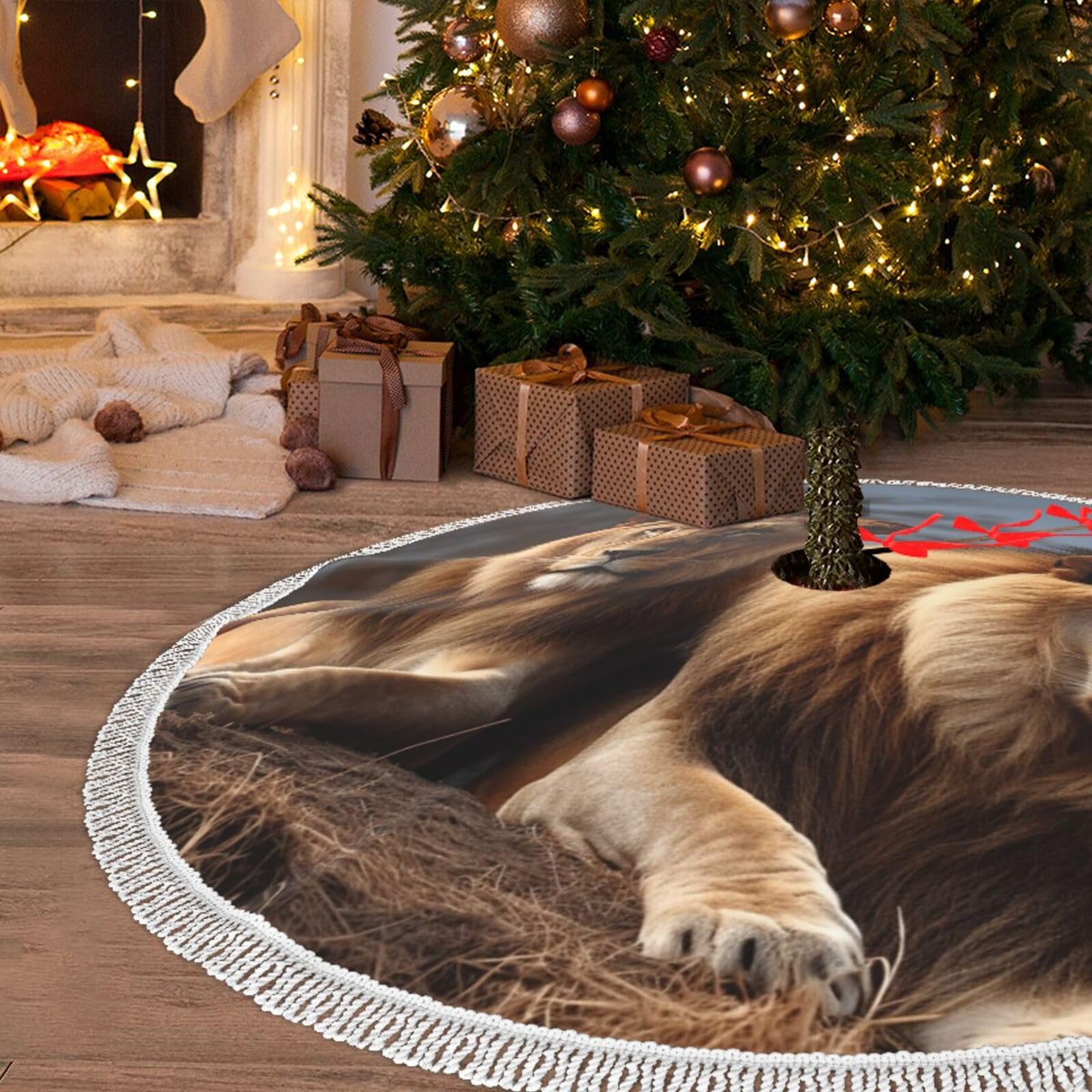 Jupe de sapin de Noël 121 cm à pompons Deux Lions pour tapis de fête