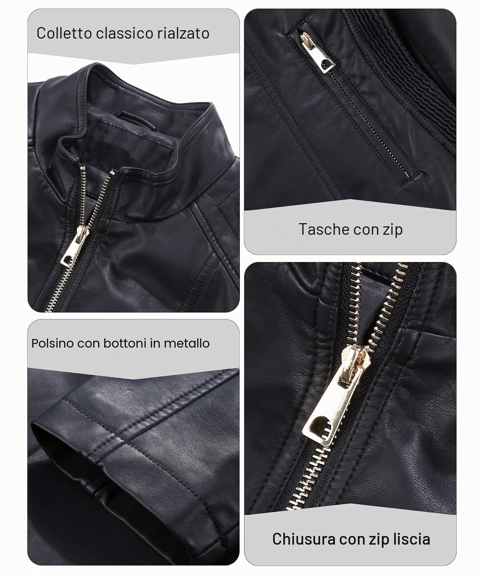 BELLIVERA Giacca Corta da Donna in Pelle PU, Giacca Tasche con Cerniera, Giacca in Pelle PU per l'autunno e l'inverno