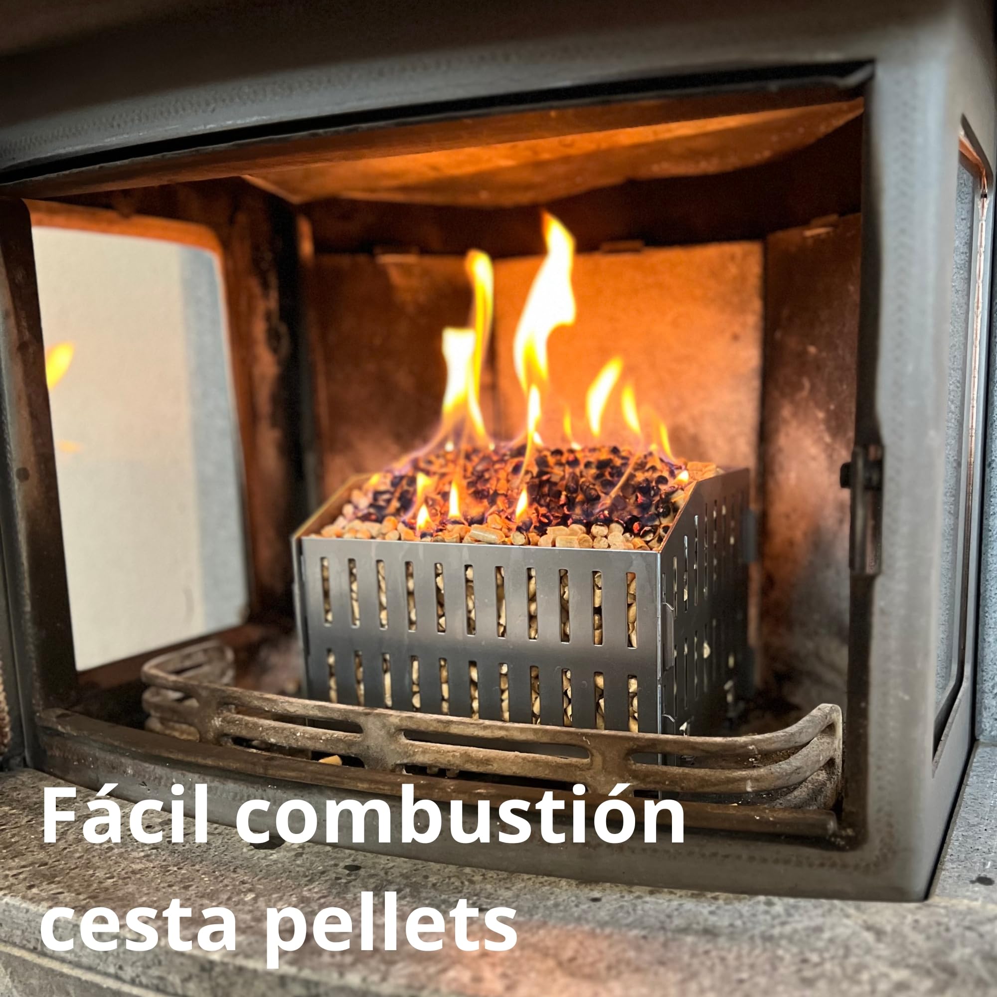 Cesta Quemador de Pellets de USEFUL SWEDEN - Quema Pellets de Madera en Estufa de Leña o Chimenea Abierta, Acero Sueco, 17.7 x 24.0 x 17.0 cm profundidad x ancho x altura, 2kg, Estufa de camping