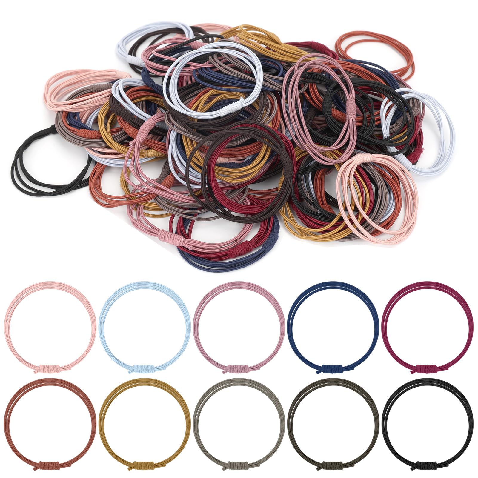 Arqumi 100 PCS Hair Ties,Elastic Hair Band for Girls Women,No Damage Hair Accessories for Long/Short/Curly Hair,and Other Hair Types,Multicolor