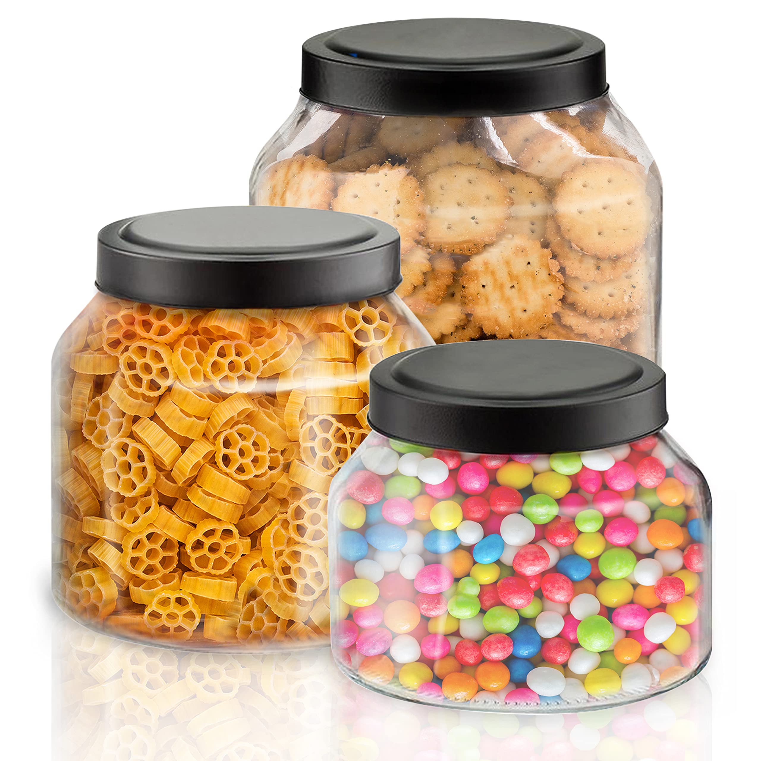 Buy Glass Jars Set of 3 Round Glass Kitchen Canisters with Lids
