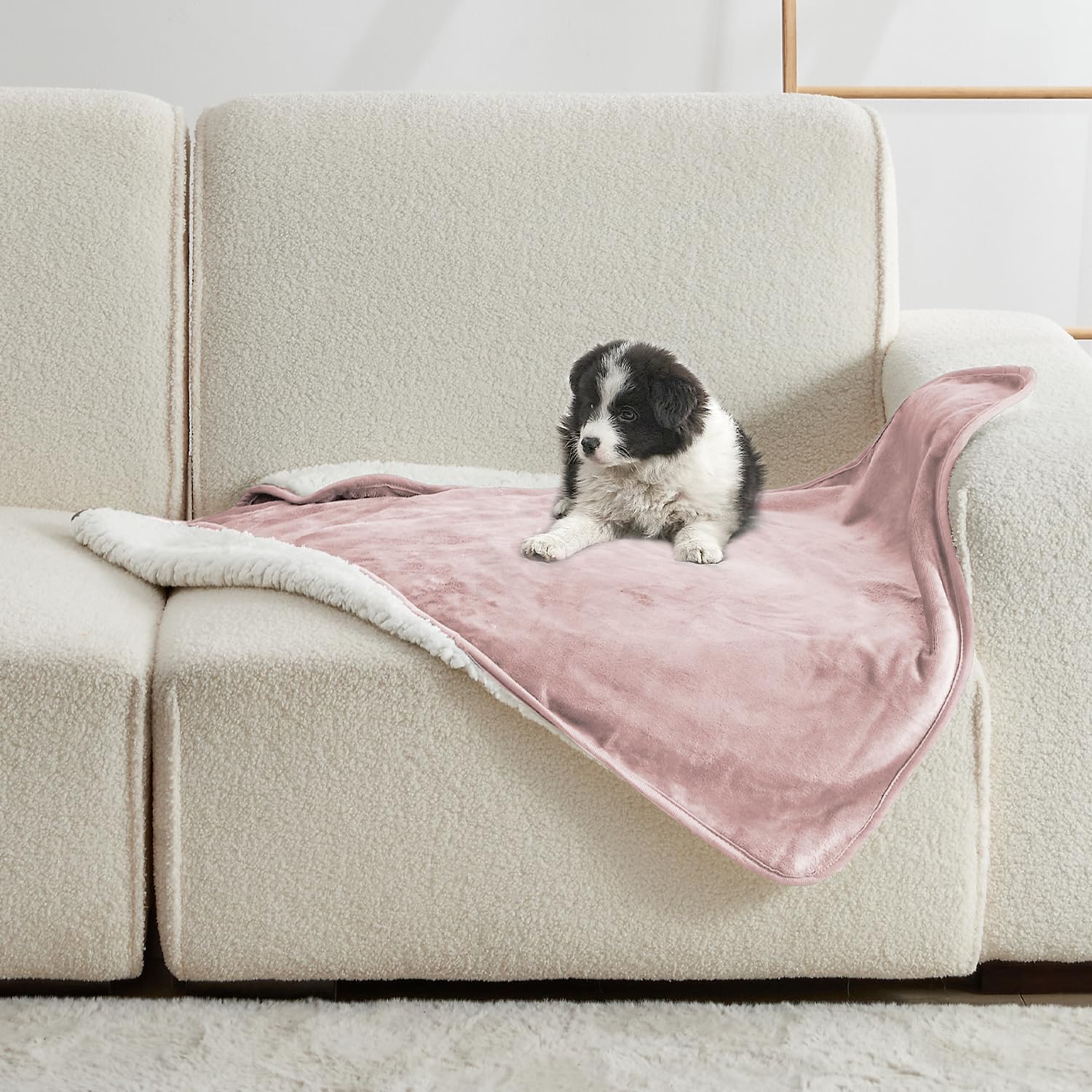 Yaning Waterproof Blanket for Bed Couch Sofa Soft Liquid Pee Proof Pet Blanket for Dog Puppy Cat Reversible Sherpa Fleece Blanket for Furniture Protector (Dusty Pink