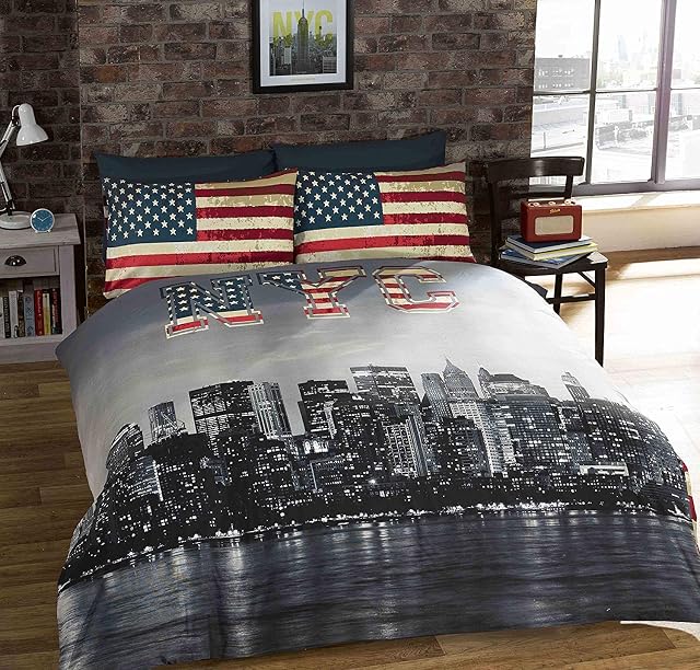 Urban Unique New York City Distressed Vintage Reversible NYC Photo Print Duvet Cover, Multi-Colour, Single