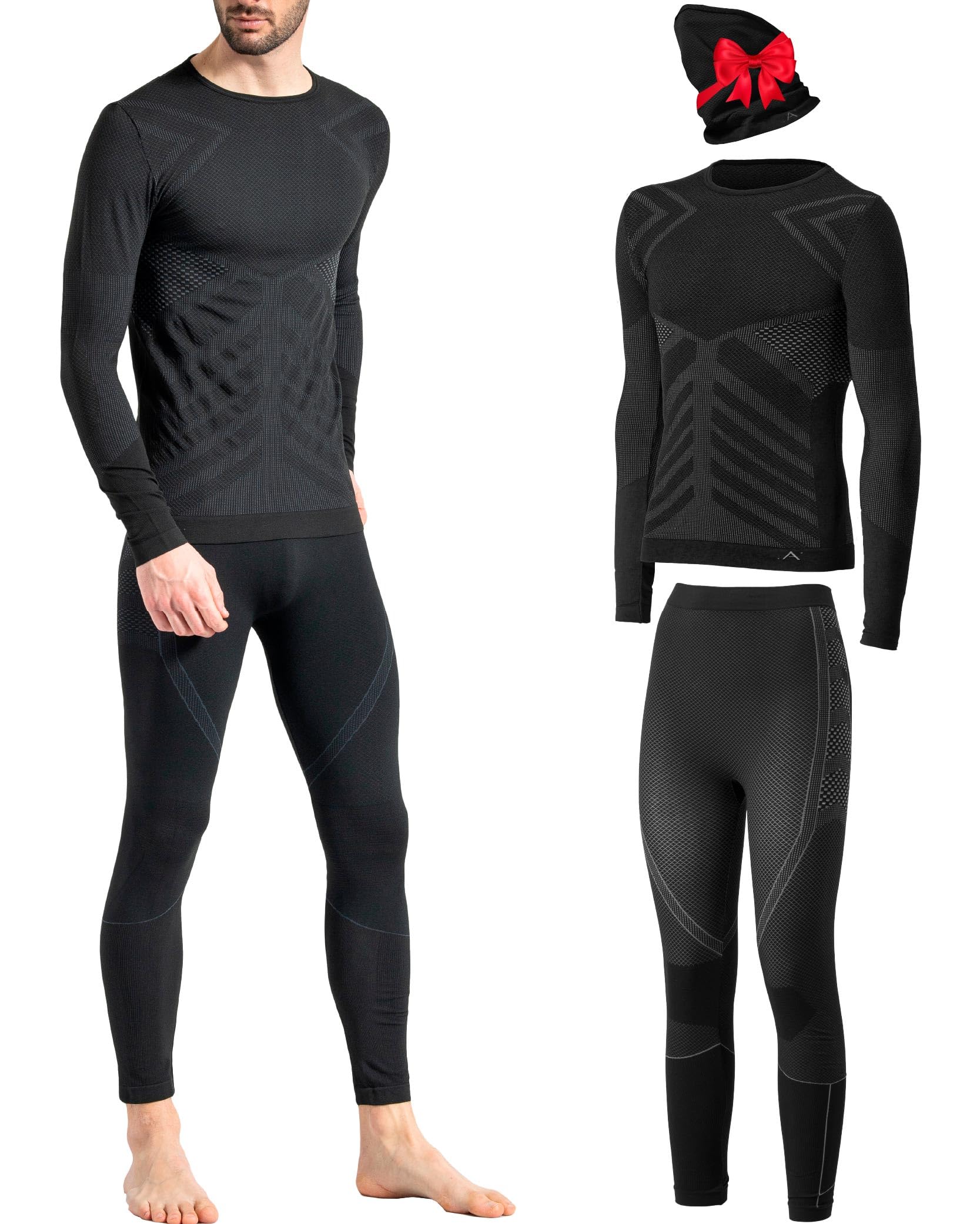 Risalti Tuta Termica Uomo Invernale Energy - Completo Maglia Termica Uomo e Calzamaglia con Scaldacollo Omaggio, Intimo Seamless, Traspirante e Termoregolante – Made in Italy