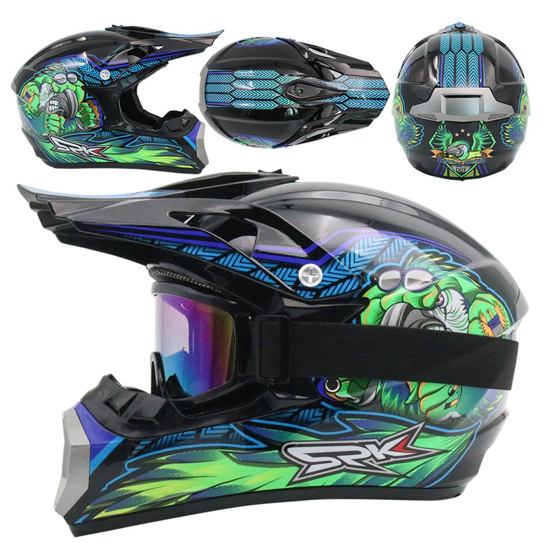 Jeunesse Casque De Moto Casques De Cross, Casque Cycliste pour Enfants, Casque Motocross Dirt Bike ATV Enfant, pour BMX MTB Quad Enduro ATV Scooter, avec Goggle Gants Masque