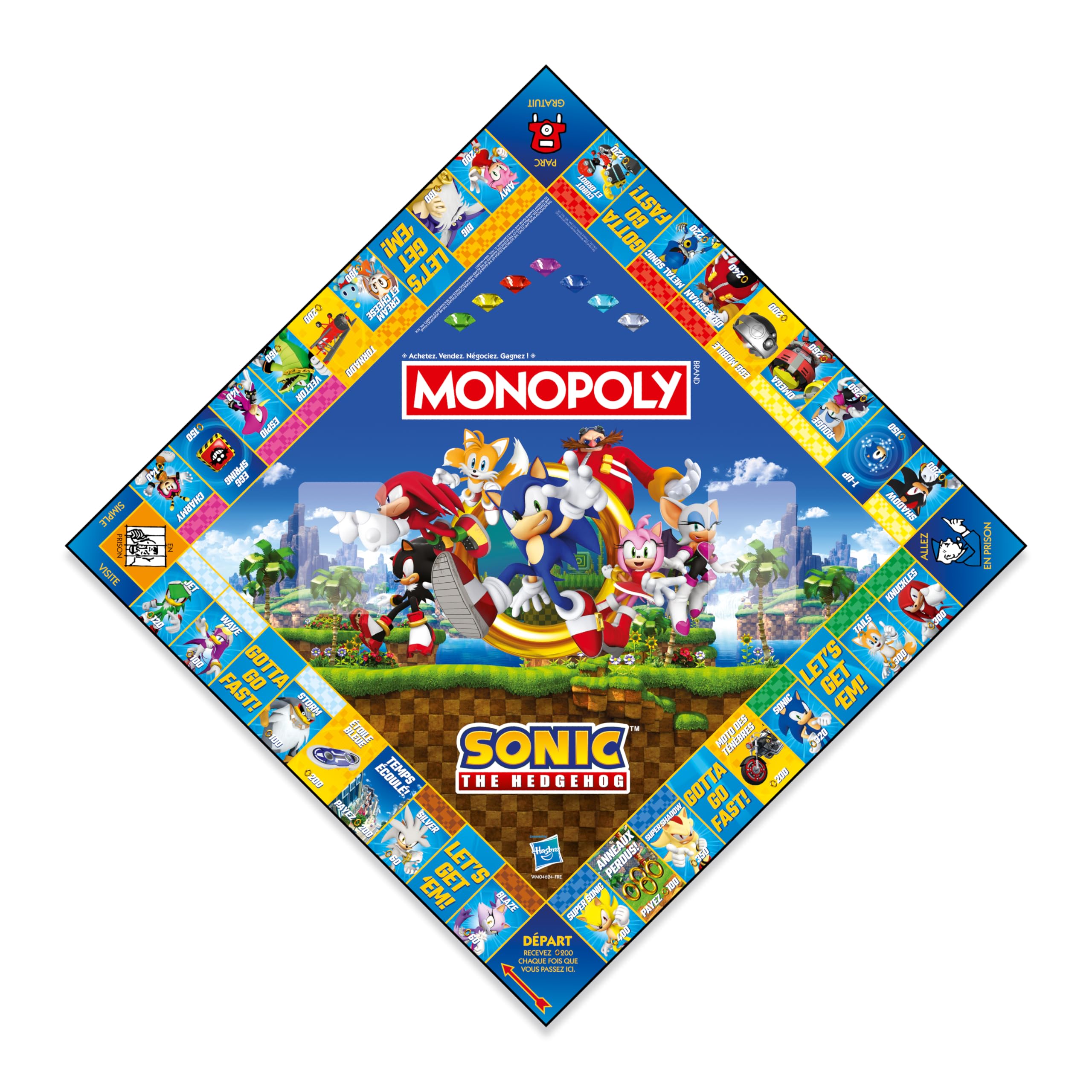 Winning Moves Monopoly Sonic w języku francuskim - Gra planszowa 8 i więcej - Gra planszowa dla 2-6 graczy - Rodzinne gry planszowe w języku francuskim