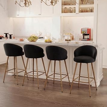 WENTMENT 24 inch Bar Stools Set of 4, Upholstered Barstools, Counter Height Bar Stools Modern Counter Stools for Kitchen Counter Island, Black Walnut