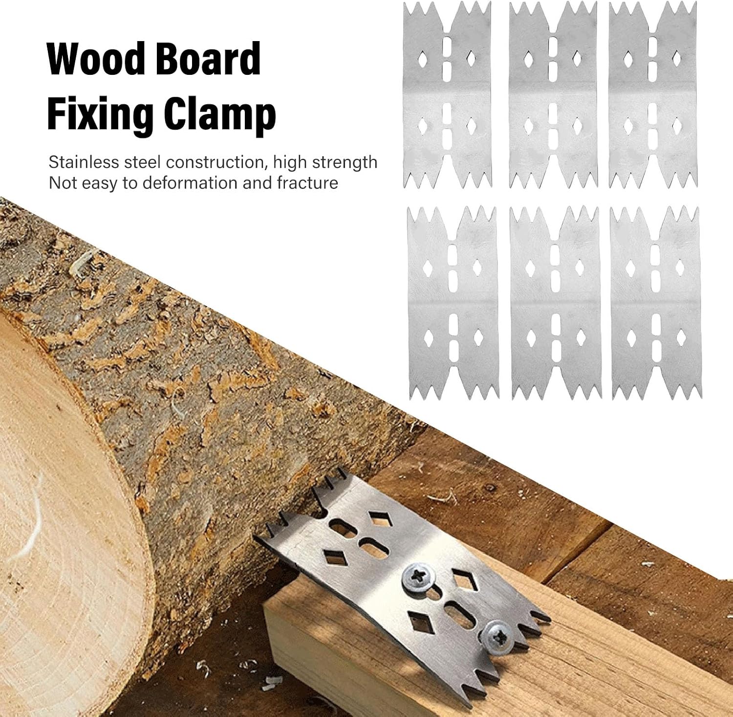 Luocute Slab Clamping Dogs, Dog Clamps for Woodworking, Wood Board Fixing Clamp with 6 Black Screws, Stainless Steel Fastening Plate Clamping Tool for Accurate Positioning
