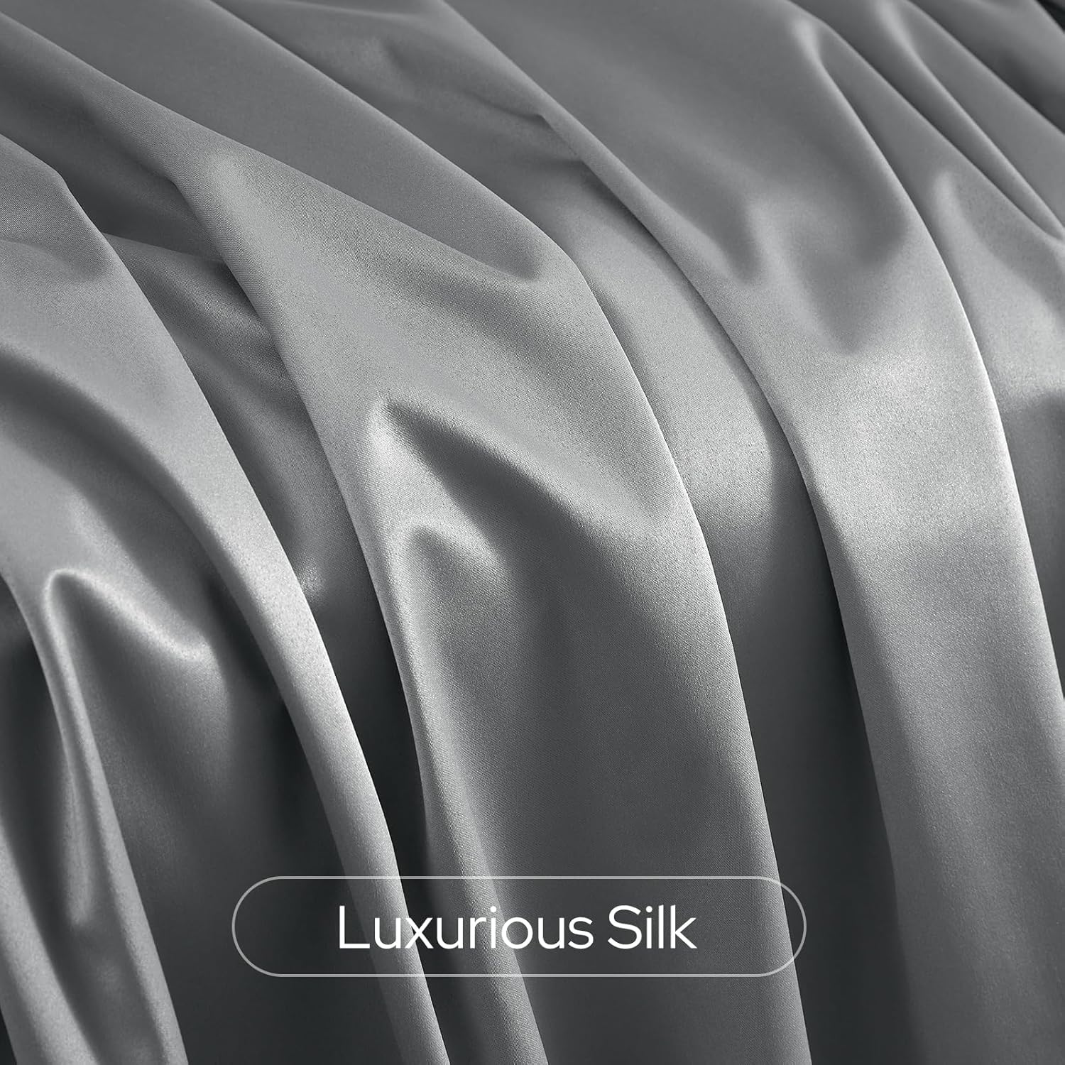 HOMEIDEAS 100% Blackout Faux Silk Curtains,Silver Grey Noise Reduction Thermal Insulated Room Darkening Window Drapes, Luxury Curtains for Bedroom Living Room Dining Nursery, 52 X 108 Inch, 2 Panels