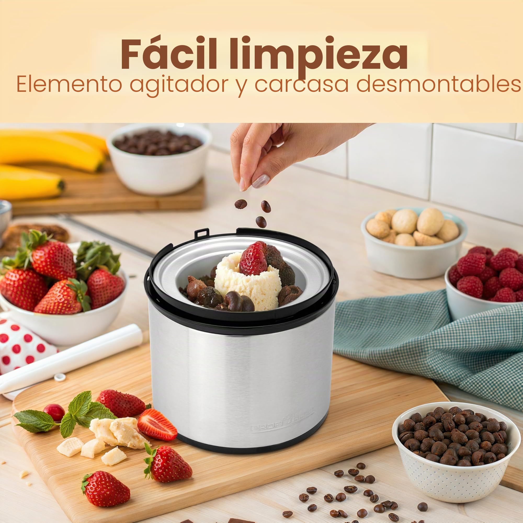 ProfiCook® Heladora y Yogurtera | Helado en 20 Minutos | Para 1800ml | Suave para Uso Doméstico | Temporizador | Para Helado, Yogur Helado y Sorbete | PC-ICM 1140