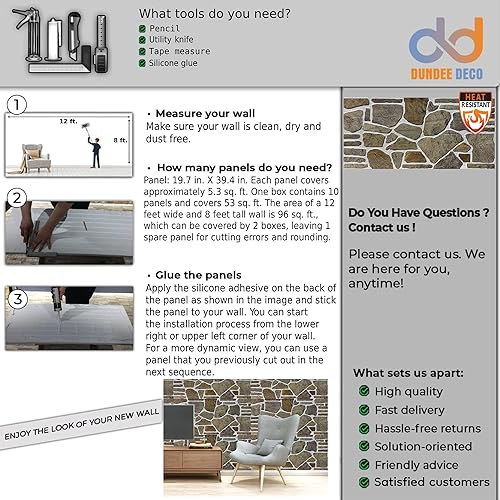 Miniatura 7 de Dundee Deco Paneles de pared 3D  Revestimiento de pared gris caramelo blanco con aspecto de piedra, revestimiento de espuma de poliestireno para