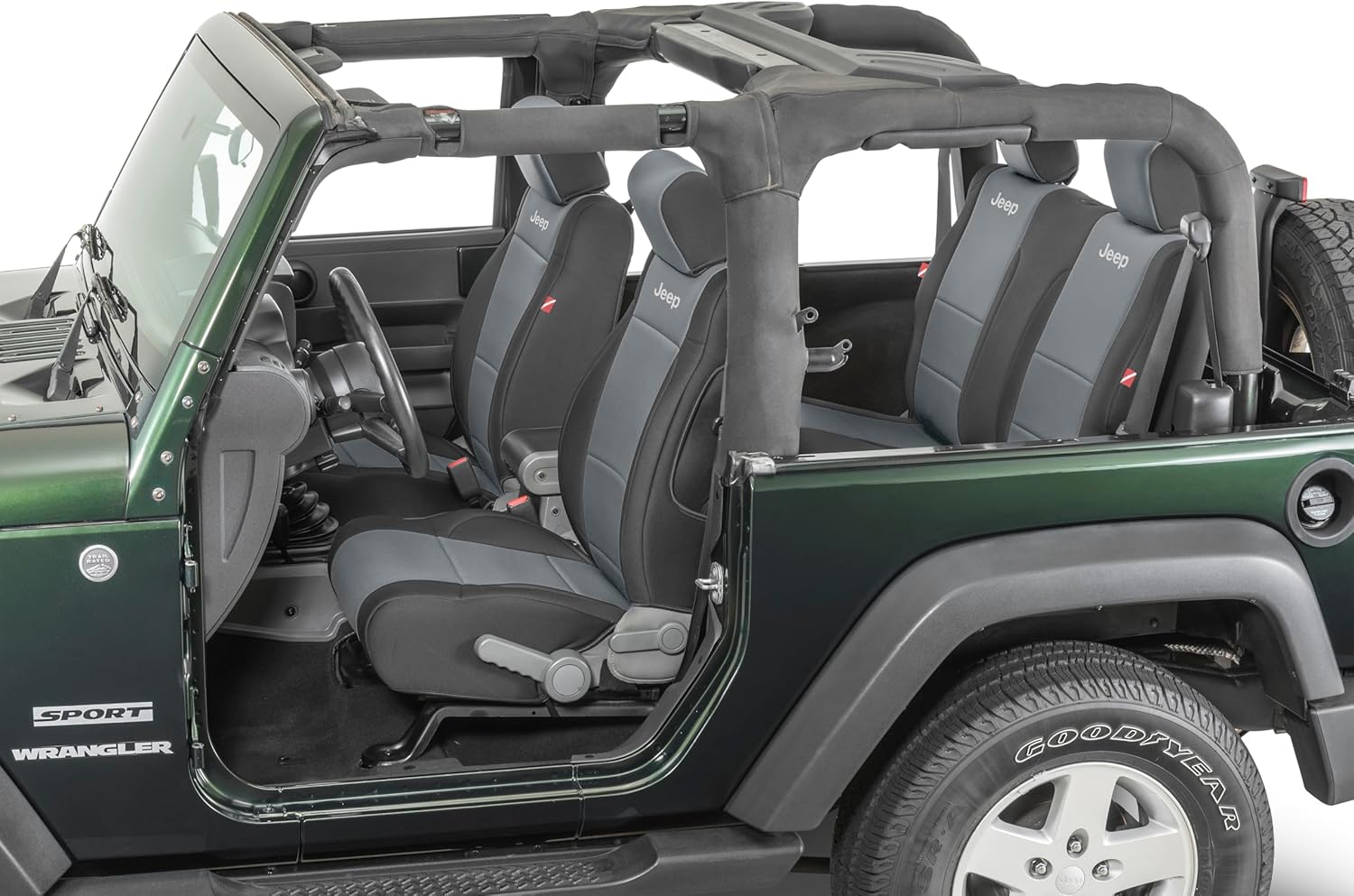 Diver Down Neoprene Seat Cover Set - Fits Jeep JK Unlimited 4-Door 2007-2018 - Front and Back Seat Set - Custom Fit - Soft Padded Cushion Feel (Without Jeep Logo, Grey, 2007)