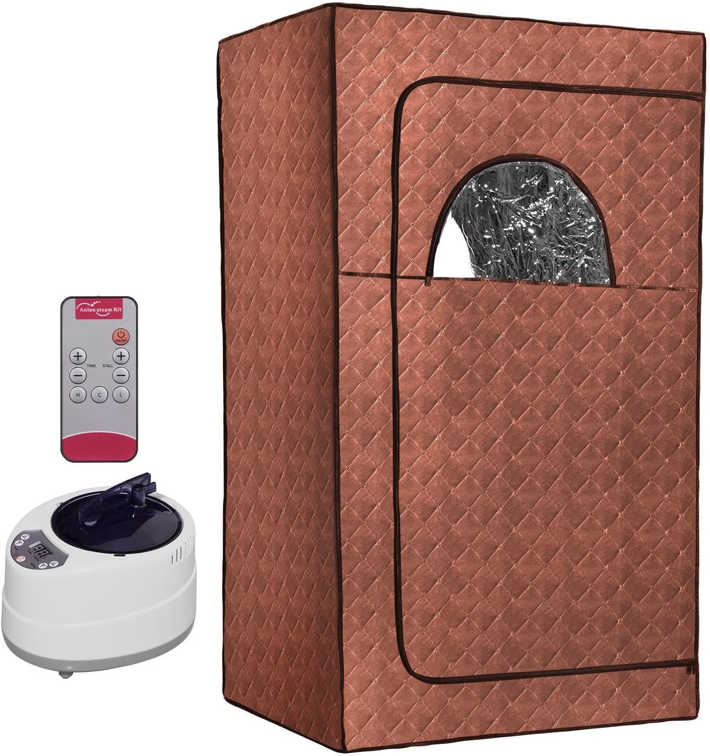 Portable Sauna Box, Sauna Room, Full Body Sauna Spa with 3L/1000W Steamer, 9 Heating Temperature for Personal Indoor Sauna Box with Folding Chair for Home(Brown)