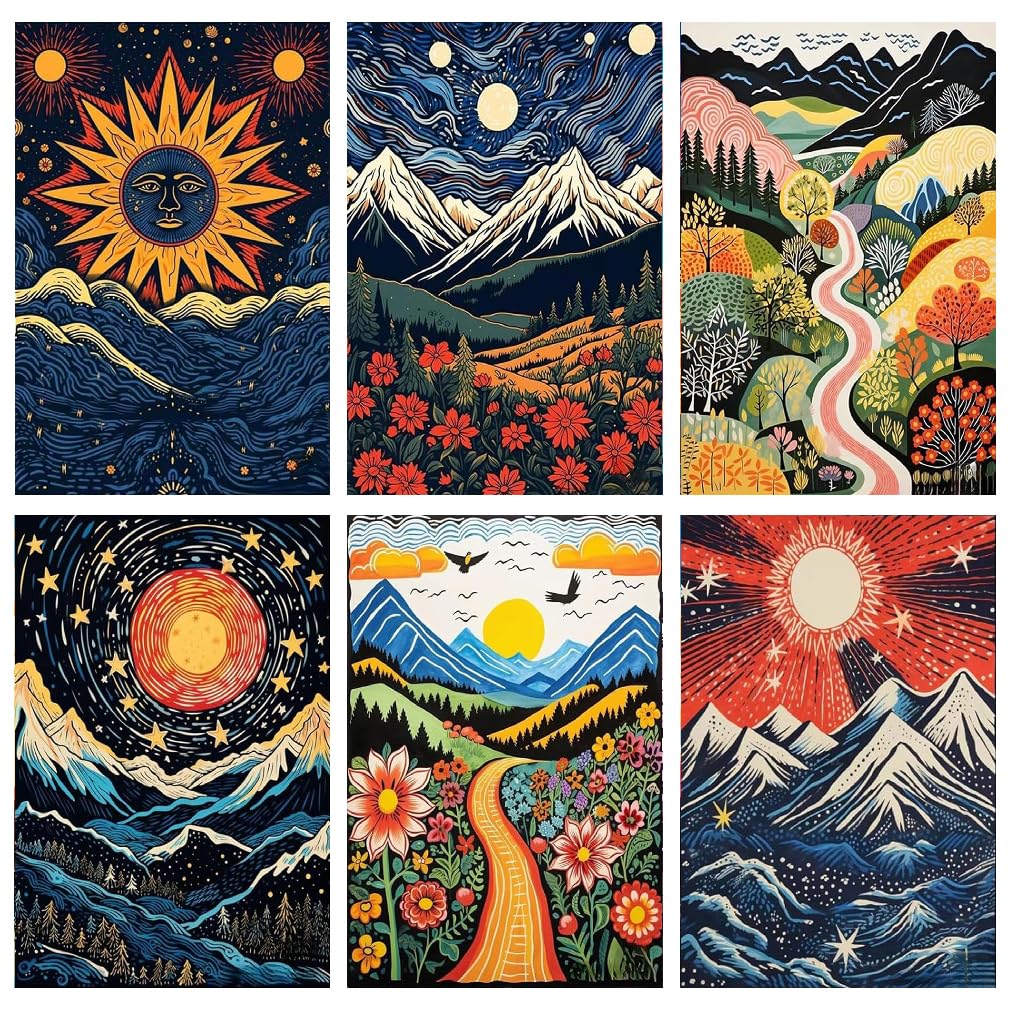 BEAYIOU 6 Pack Landscape Paint by Numbers Kit for Adults Beginner, Adult Paint by Number Kits on Canvas UnFramed,Oil Painting by Numbers for Home Decor 9.8x13.8inch