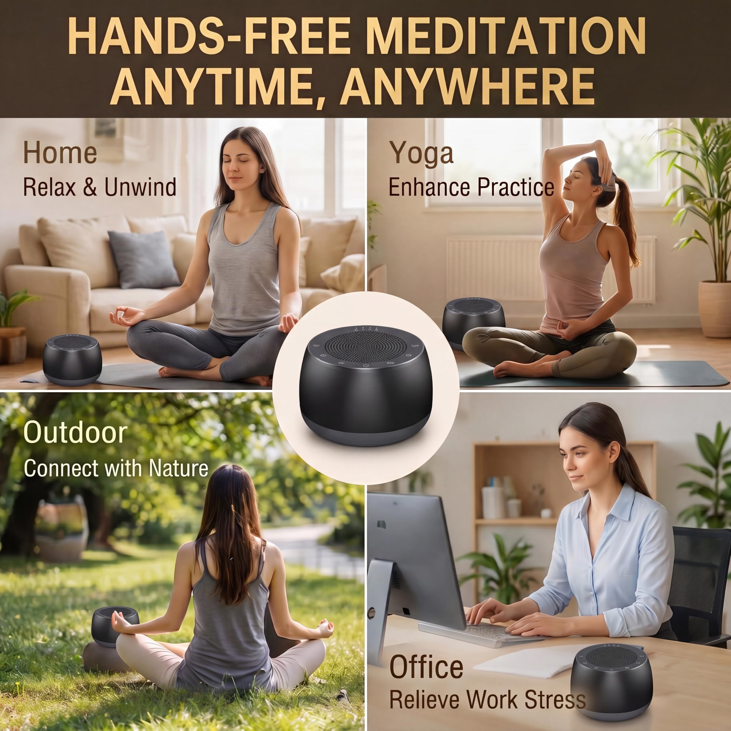 Bol Chantant Tibétain Électronique, Machine à Sons Sans Fil avec Minuterie, Accessoires Méditation pour Yoga & Sommeil, Appareil de Sonothérapie Portable pour Maison & Studio (Noir)