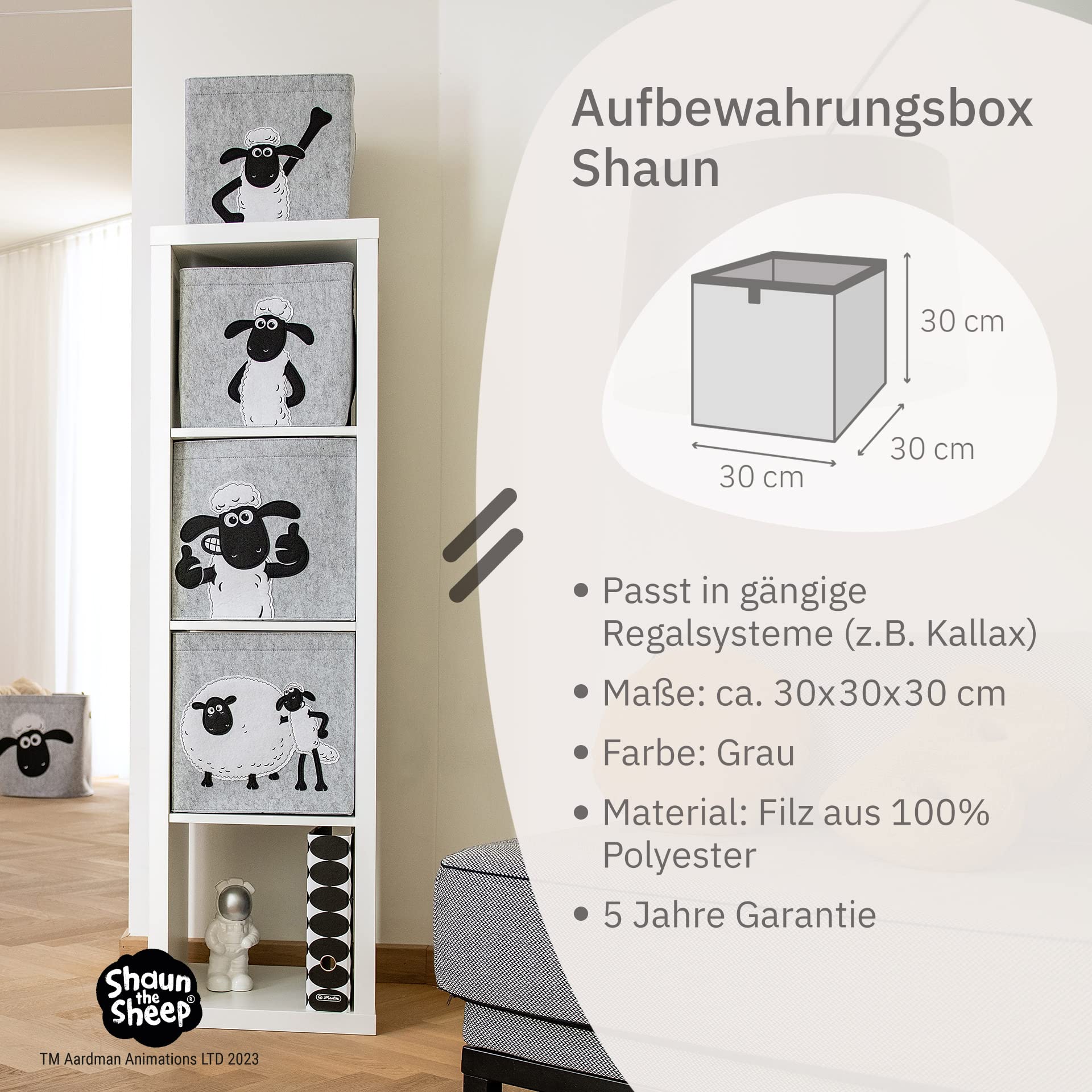 meets Shaun das Schaf Aufbewahrungsbox für Kinder – Filz-Box mit dem kultigen Schaf zum Verstauen von Spielzeug – 30 x 30 x 30 cm passend für klassische Würfelregale