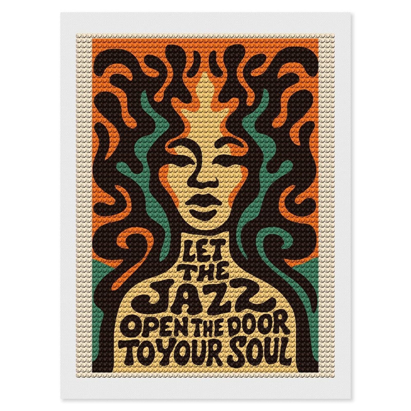Junmoney Let The Jazz Open The Door Diamond Painting Canvas Kit 12"x16", Round Gems, Living Room Decor, Seasonal Gift Choice, Modern Decor