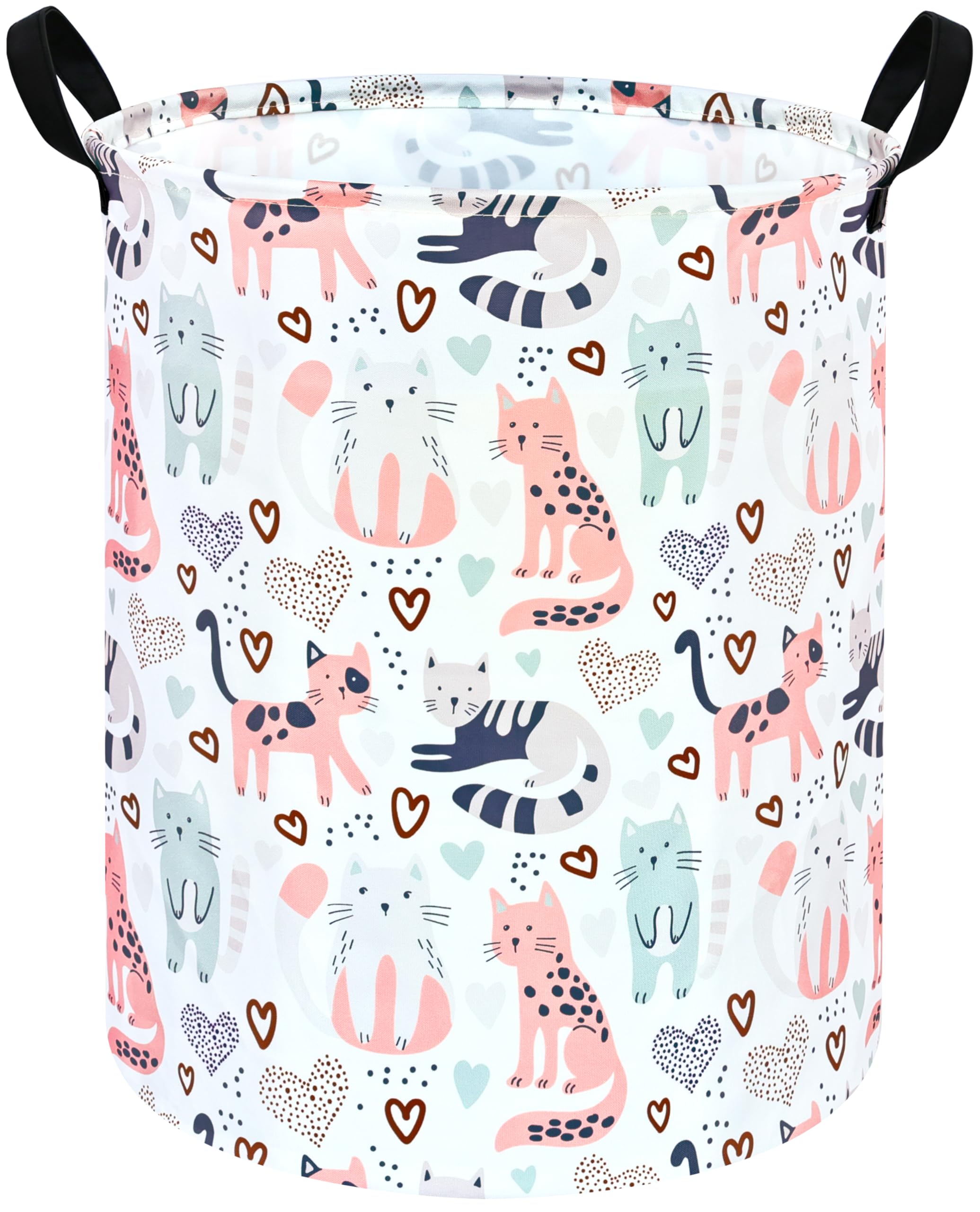 KUNRO Kids Laundry Hamper Clothes Gift Basket Storage Laundry Baskets Organizer Bin with Handles for Nursery Room (Cat)