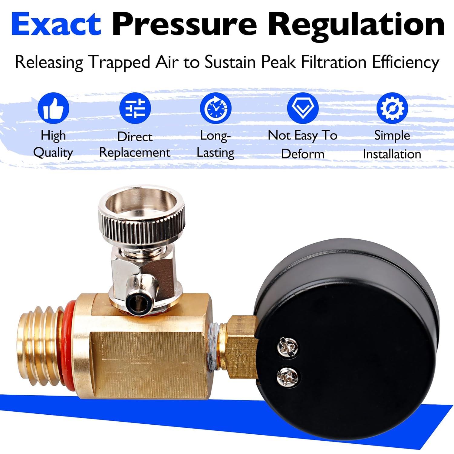 24850-0105 Brass Air Relief Valve and Pressure Gauge Assembly Fit for Sta-Rite System 3 Pool & Spa Cartridge Filters - Durable Brass Valve & Dial Gauge for SM, SD, SS Series Models - Easy to Install