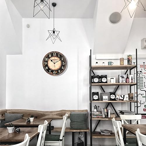 Miniatura 4 de Mrocioa Reloj de pared redondo negro de 14 pulgadas con grandes números árabes, relojes de pared de madera retro para sala de estar, oficina y