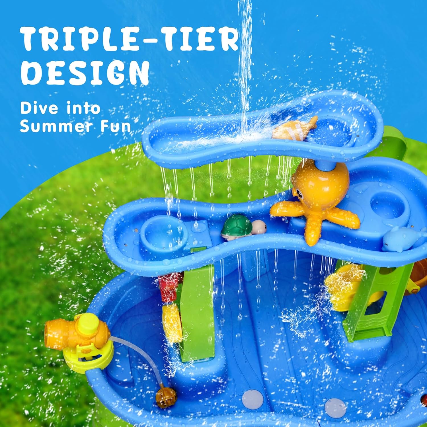Water Table for Toddlers 1-3-5, Toddler Sand Table, Kids Water Table with Umbrella for Outside Kids Ages 4-8, Bright Blue