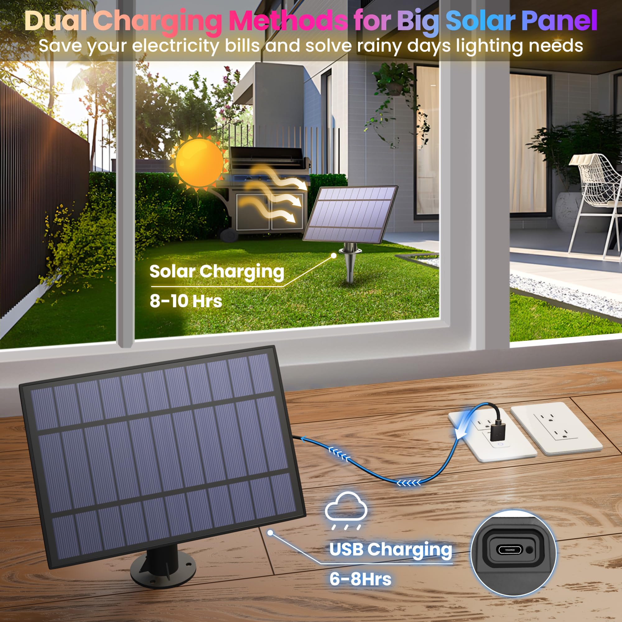 Larkvue Stringa di luci solari RGB da 30 m per esterni, con telecomando, multicolore e bianco caldo, dimmerabili, impermeabili, con 30 lampadine LED S14, colore nero
