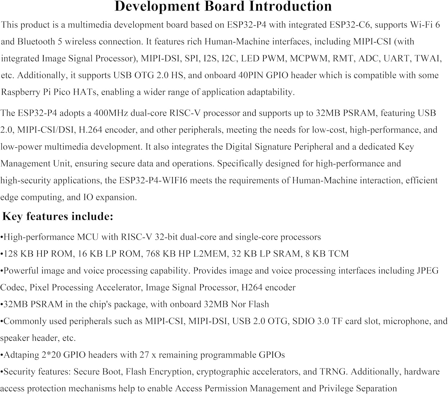 AI ESP32-P4-WIFI6 Development Board, Based On ESP32-P4 and ESP32-C6, Supports Wi-Fi 6 and Bluetooth 5 / BLE, Rich Human-Machine Interfaces, Supports AI Speech Interaction