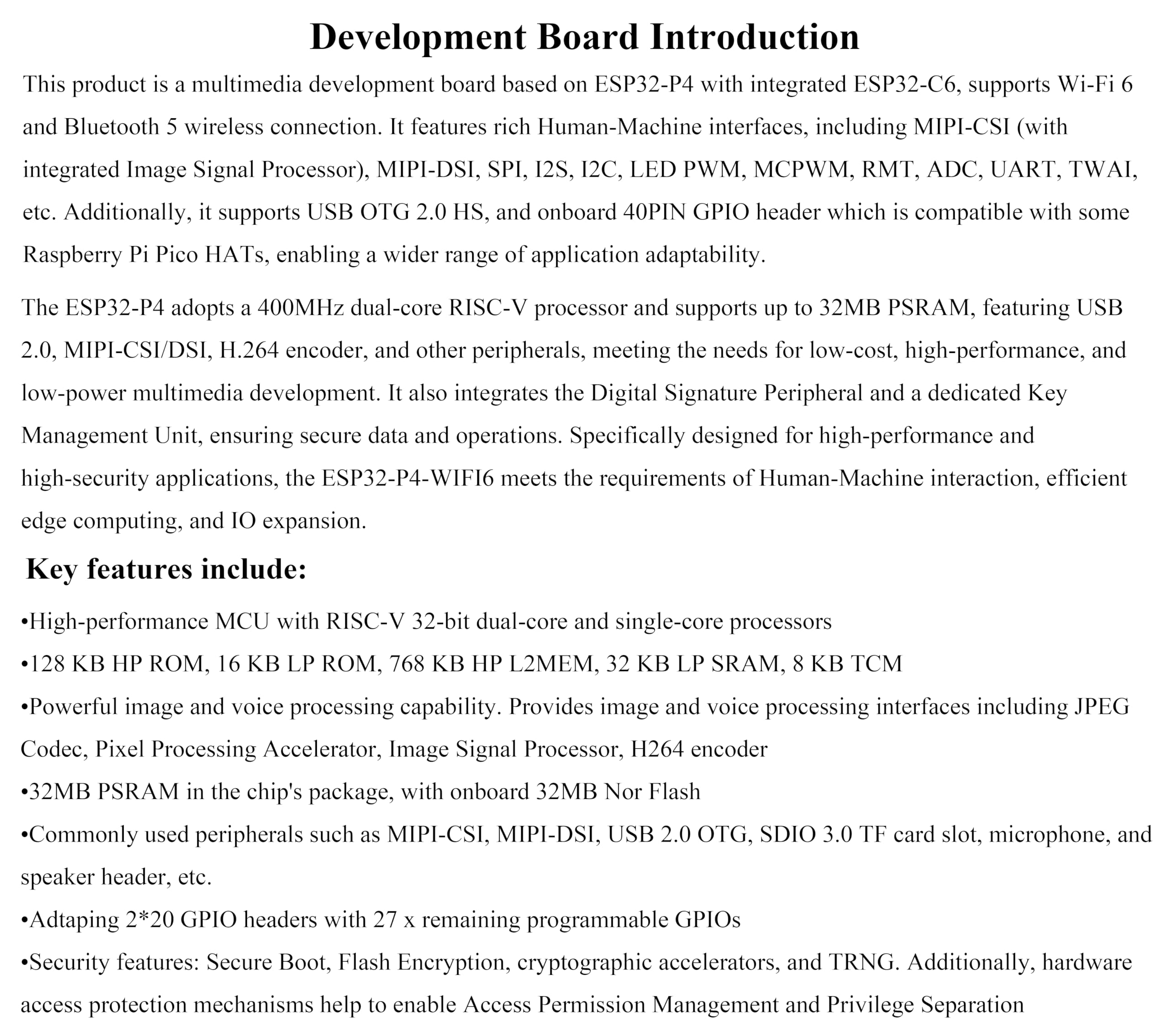 Scheda di sviluppo AI ESP32-P4-WIFI6, basata su ESP32-P4 e ESP32-C6, supporta Wi-Fi 6 e Bluetooth 5/BLE, ricche interfacce uomo-macchina, supporta l' interazione vocale AI