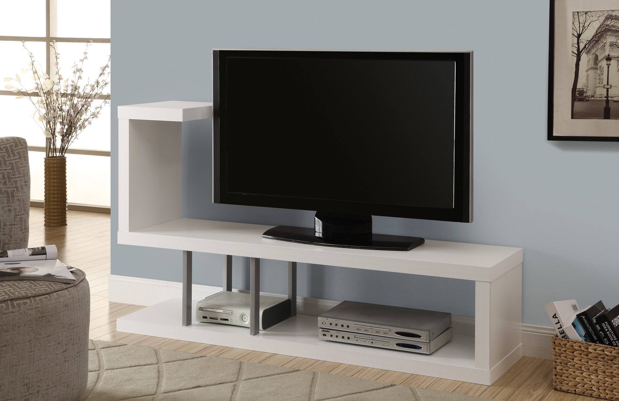 Monarch Hollow-Core TV Stand, 60-Inch, White