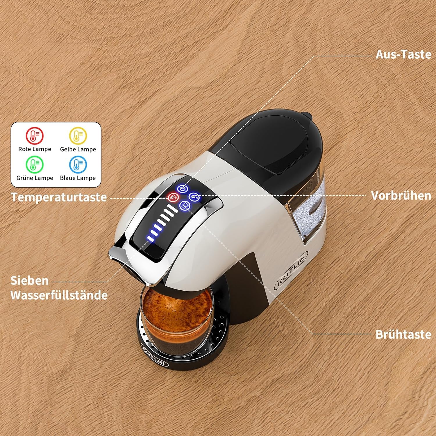 KOTLIE 308A Kaffeemaschine für diverse Kapseln und gemahlenen Kaffee,Weiß