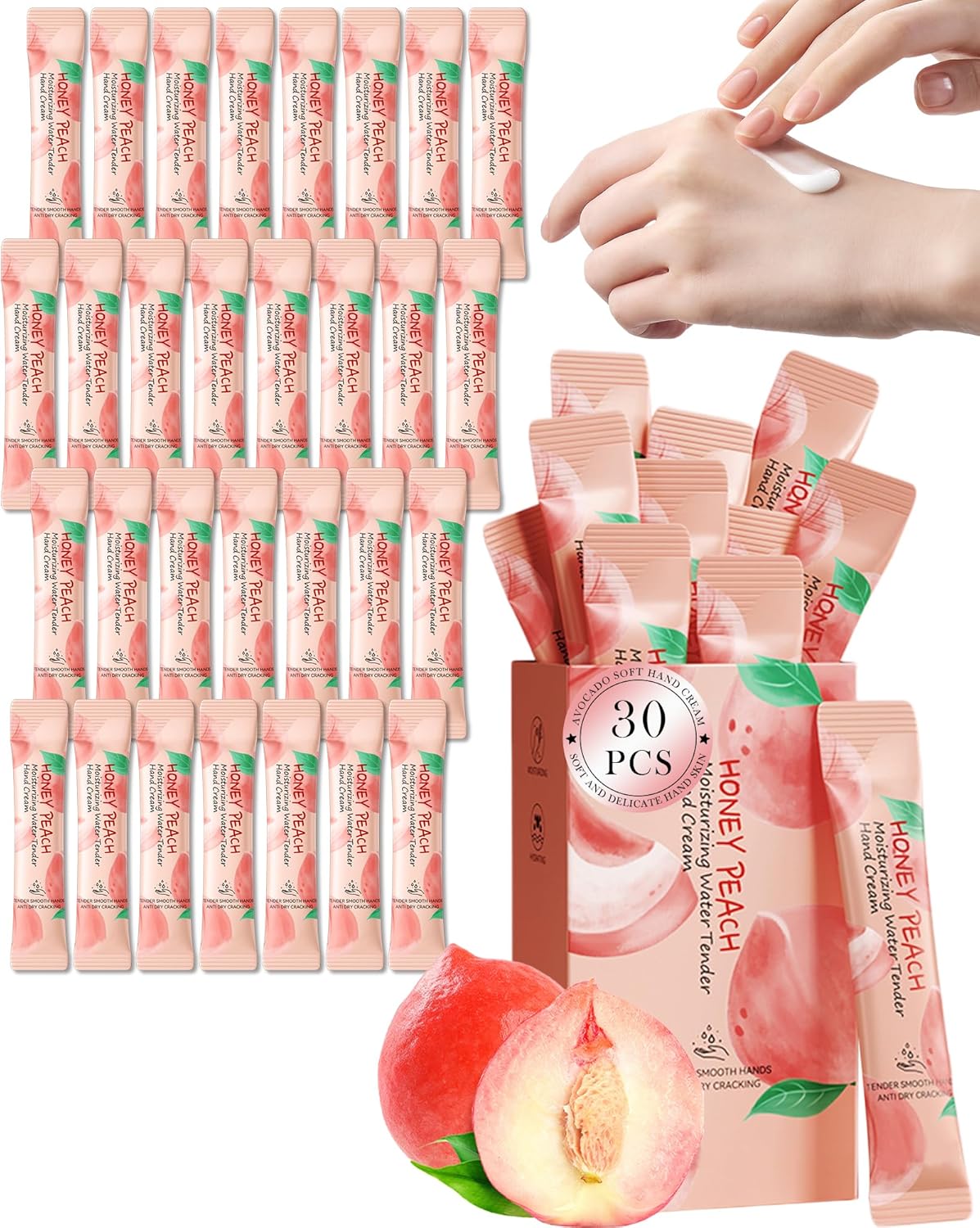Mini Hand Cream Gift Set-30Pack Small Hand Lotion,Travel Size Bulk Hand Cream,Moisturizing Hand Care For Dry Cracked Hand,Bridal Shower Wedding Favors Mother’s Day Kit for Women Girl-Peach