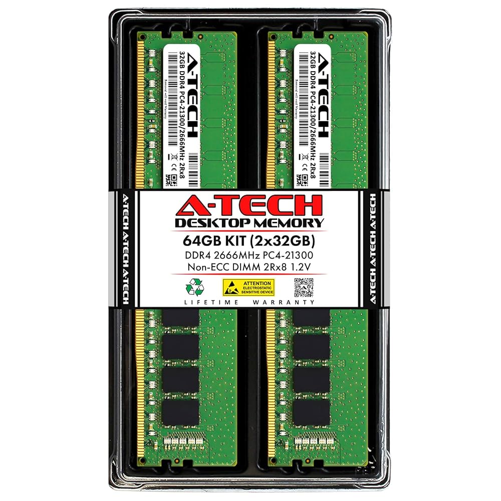 A-Tech 64GB (2x32GB) DDR4 2666 MHz UDIMM PC4-21300 (PC4